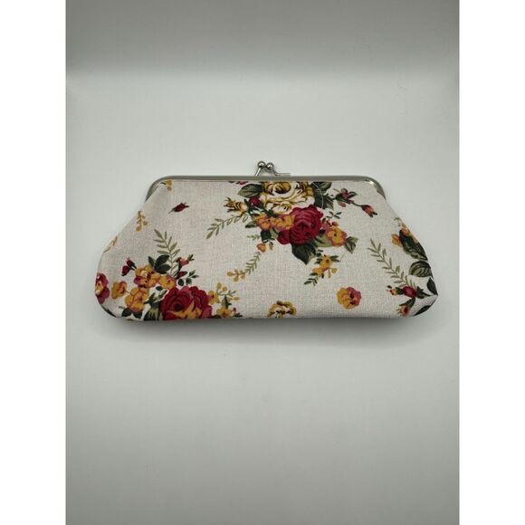 Whimsical Canvas White Floral Kiss Lock Eyeglass Case/Trinket Pouch Cute - Picture 1 of 3